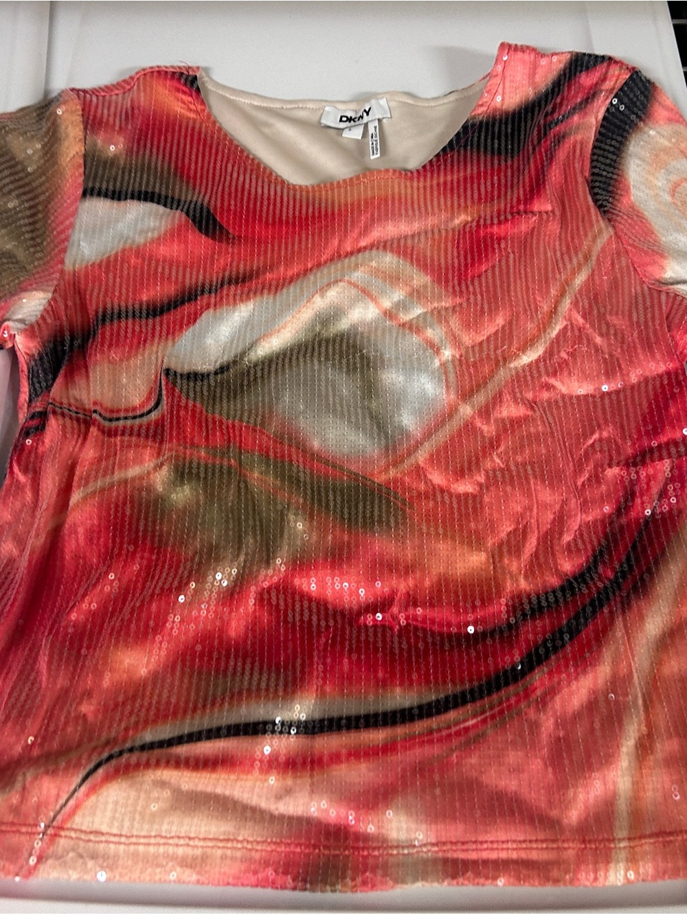 Womens small DKNY Red Multicolor Sequin top